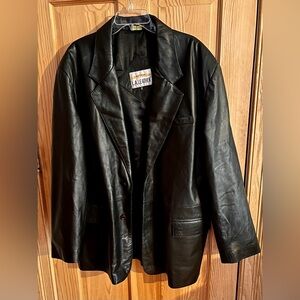 California L.A. Leather Size 48 Big Black Button Blazer Jacket Coat Baddie VTG